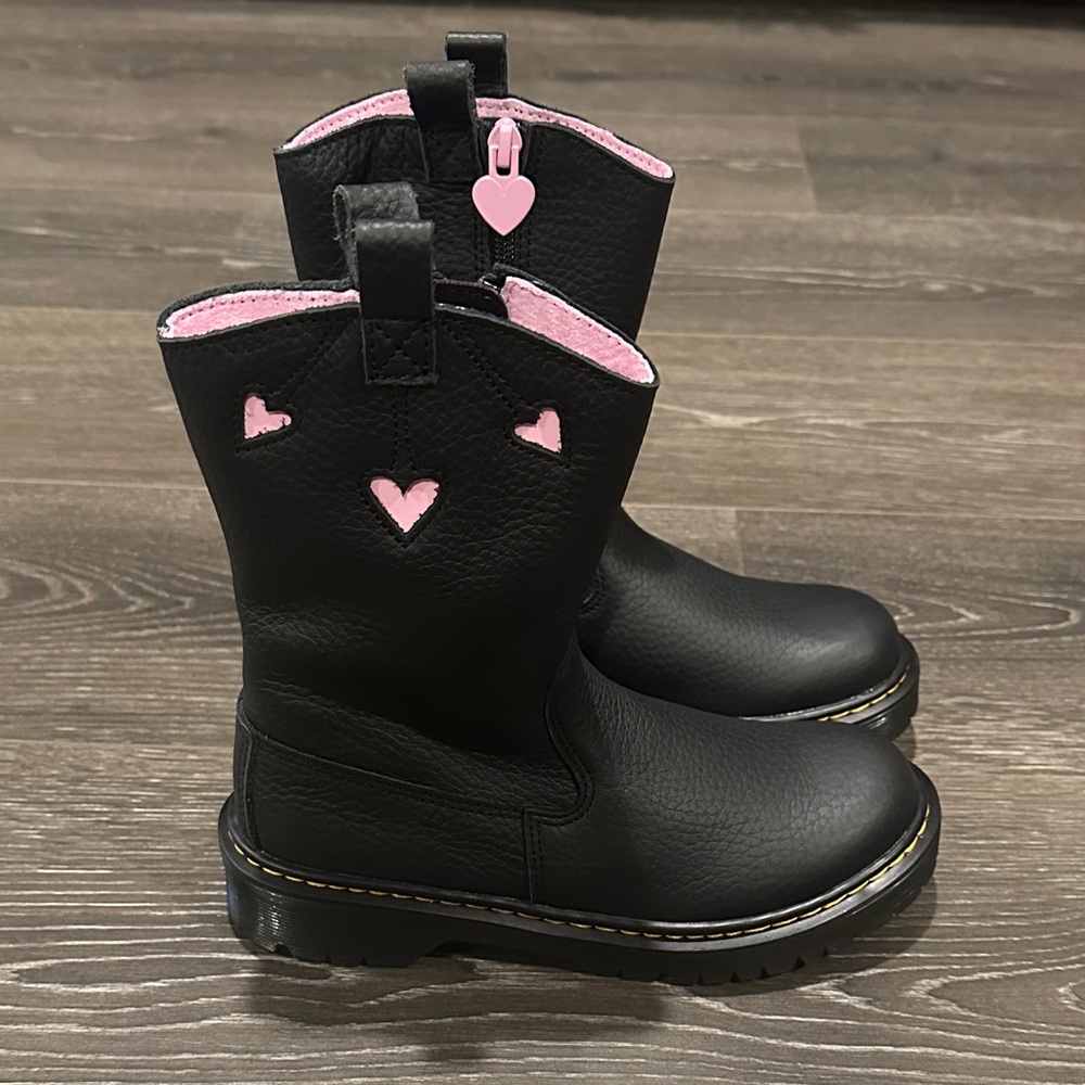 Kids Dr. Martens Black Boots with Pink Heart Accents NWT